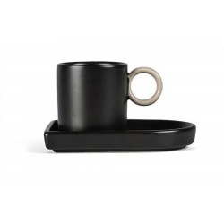 Espressotasse und Teller Niki Schwarz/Beige