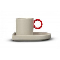 Espressotasse und Teller Niki Beige/Rot